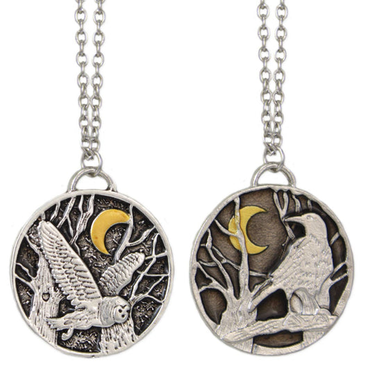 Night Birds Silver Round Necklaces