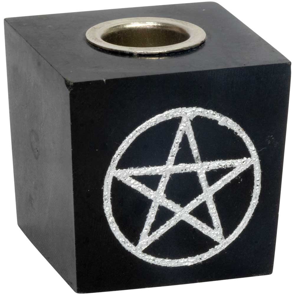 Black Tourmaline Ritual Chime Candle Holder with Pentacle
