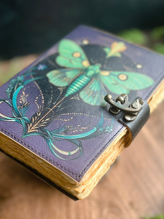 Luna Moth Purple Leather Journal - 7x5