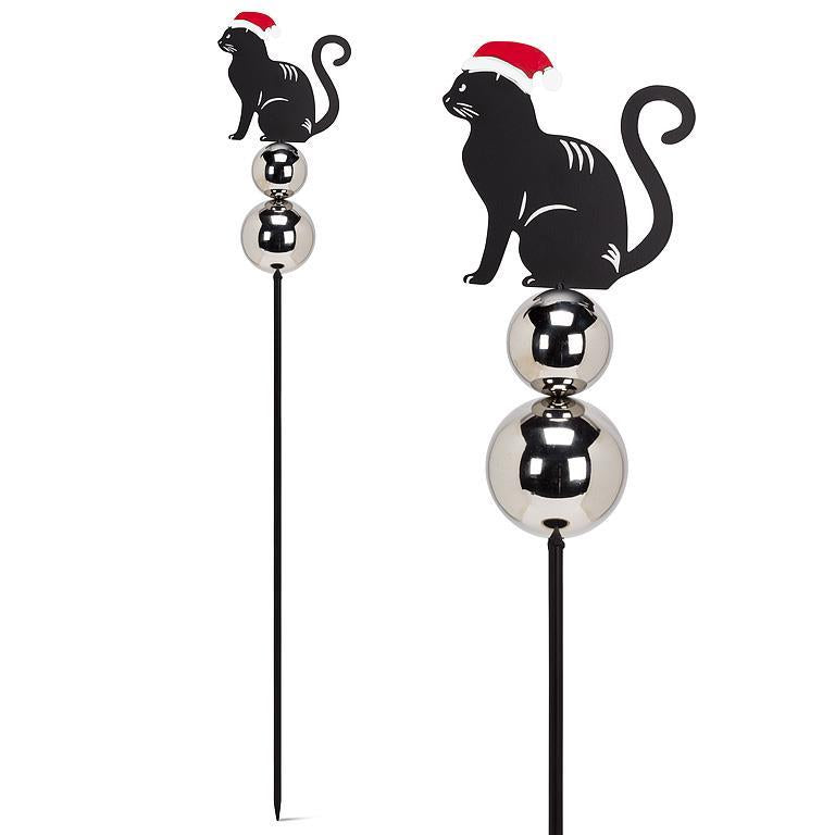 Winter Cat Garden Stake with Gazing Ball