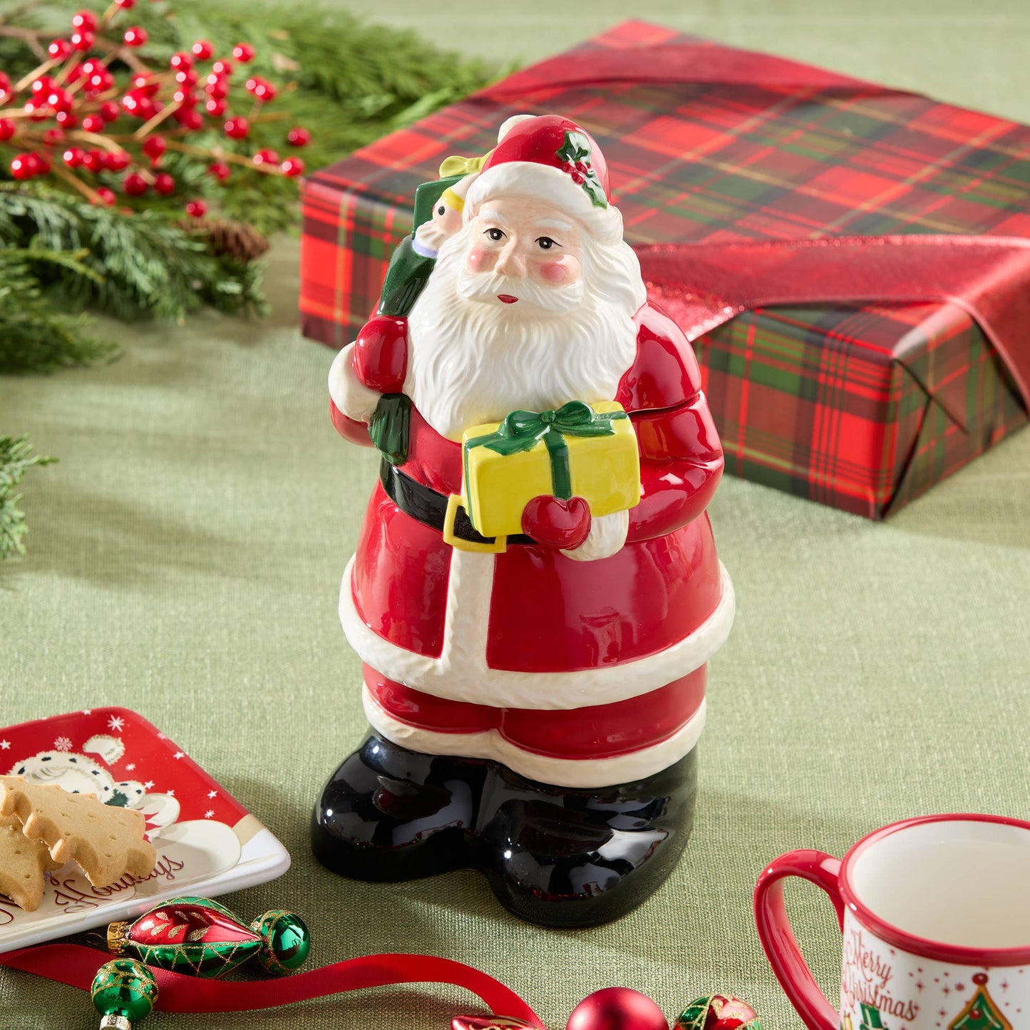 Santa's Retro Christmas 3-D Santa Cookie Jar 12in