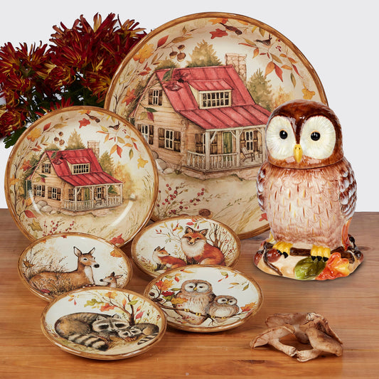 Pine Forest Owl Cookie Jar 10"