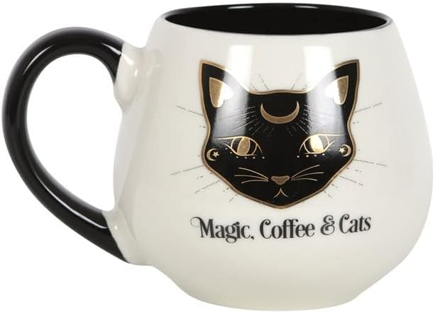 Magic, Coffee & Cat Mug, White with Black Cat mug