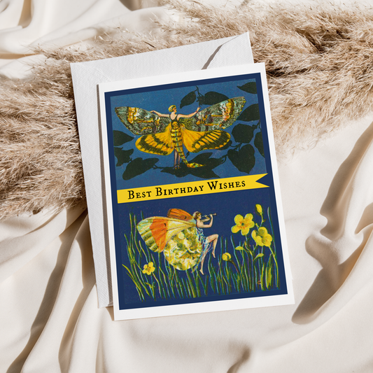 Greeting Card. Best Birthday Wishes. Art Deco Butterfly