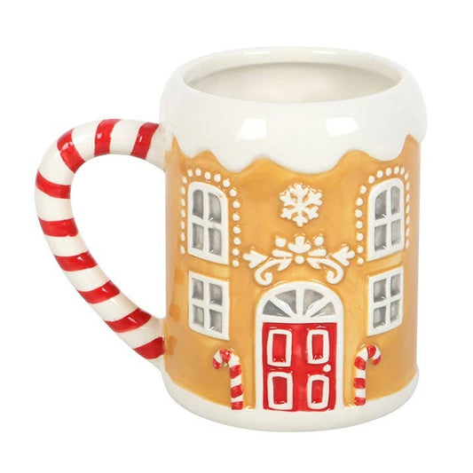 Candy Cane Gingerbread House Christmas Mug
