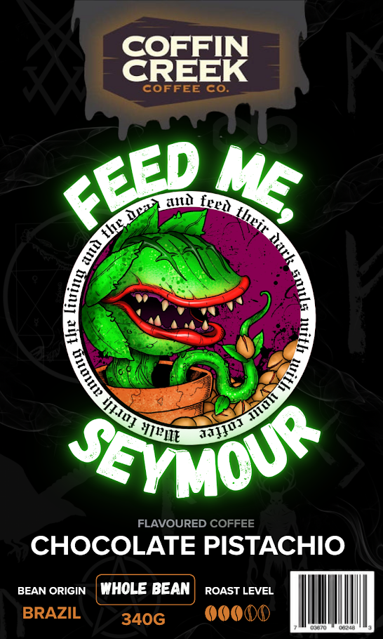 Feed Me, Seymour - Chocolate Pistachio Flavor: 340 Grams / Drip Coffee Maker Grind