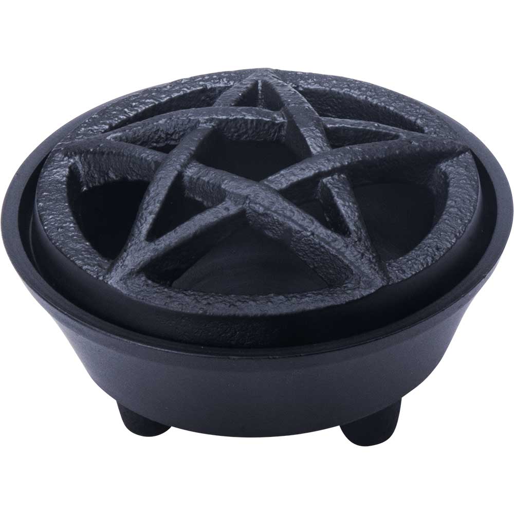 Cast Iron Incense Holder - Pentacle with Lid