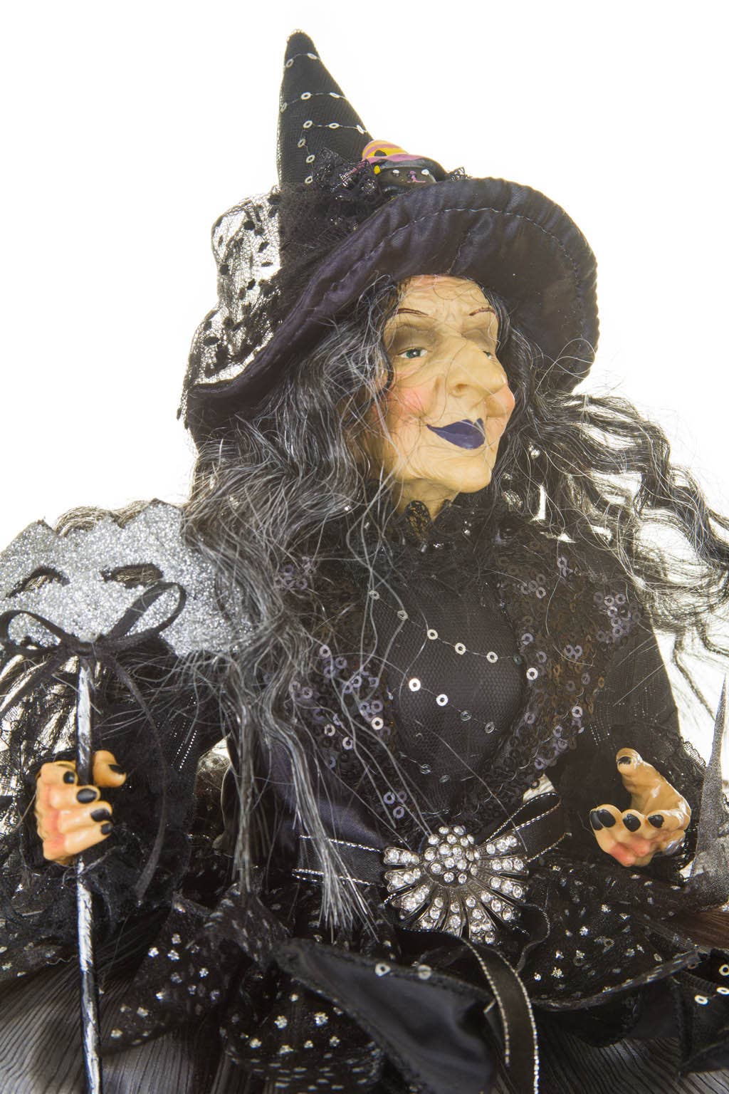 Black & Grey Silver Smiling Witch with Masquerade Mask