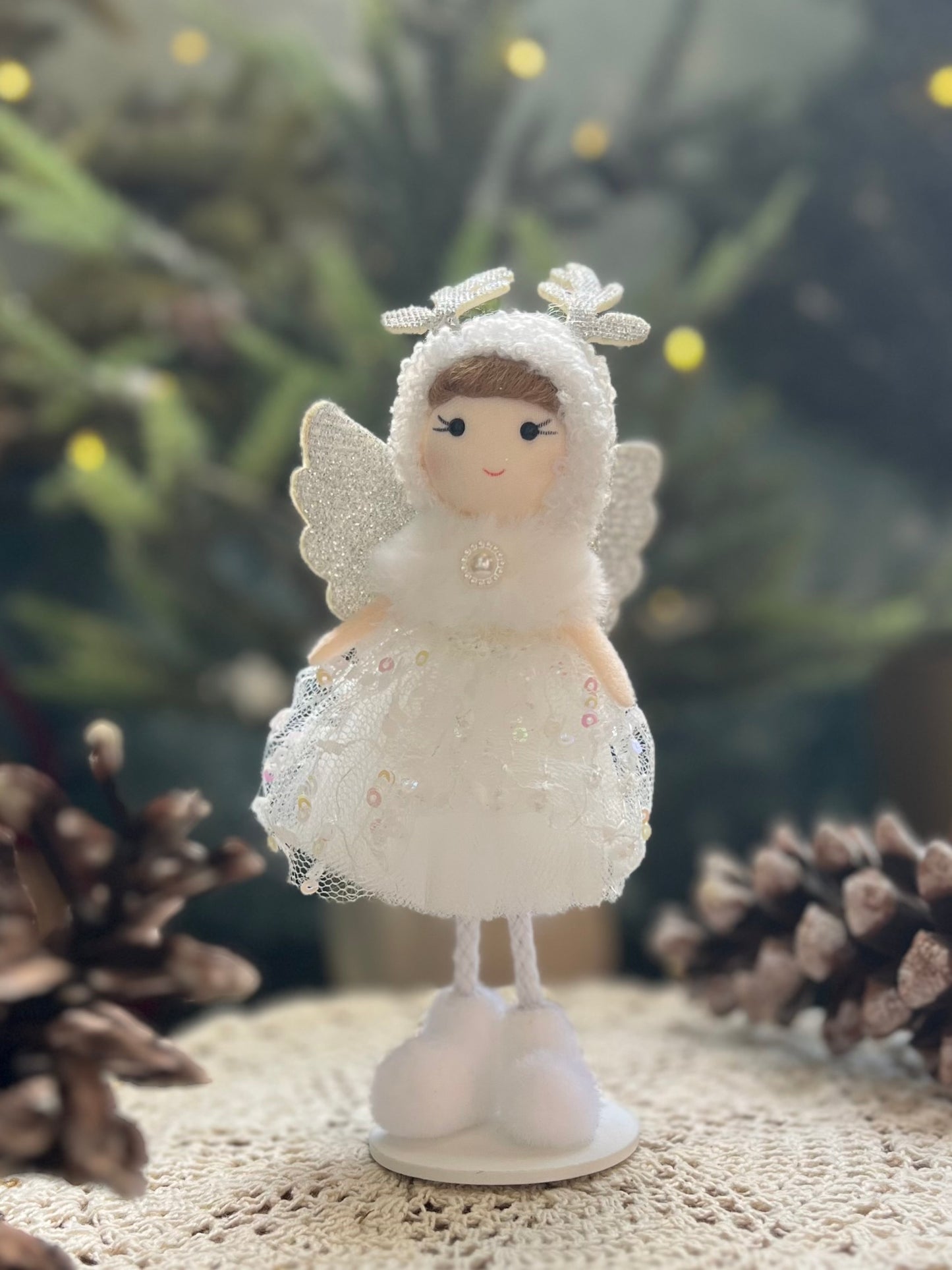 White Cozy Cherub Girl Doll with Deer Horns