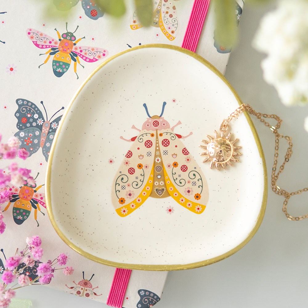 Floral Moth Ceramic Trinket Dish