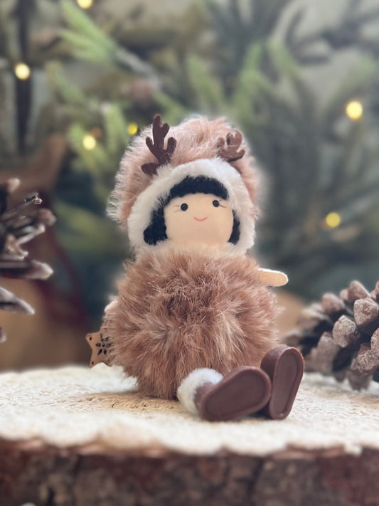 Brown Furry Fawn Girl Doll With Star Ornament
