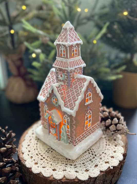 White & Pink Glittery Led Gingerbread House Display