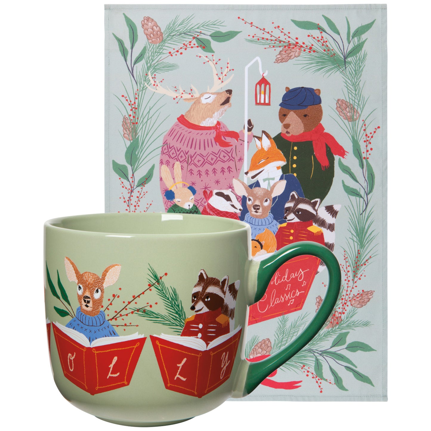 Woodland Carolers Christmas Mug & Dishtowel Set