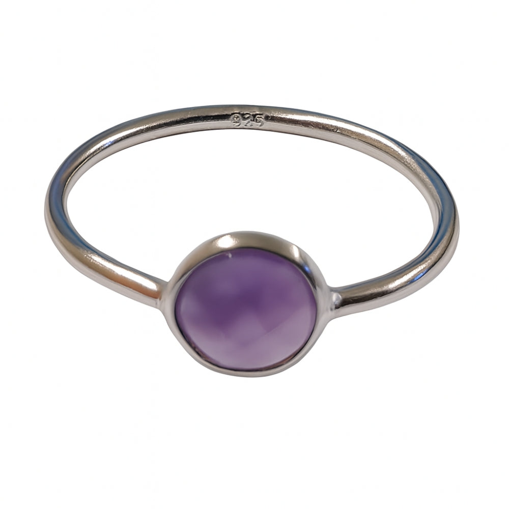 Amethyst Sterling Silver Ring - Round Stone 6mm