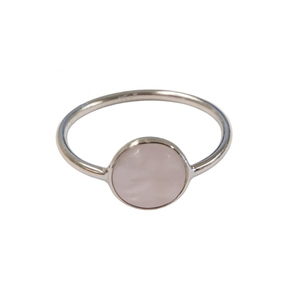 Rose Quartz Sterling Silver Ring - Round Stone 8mm
