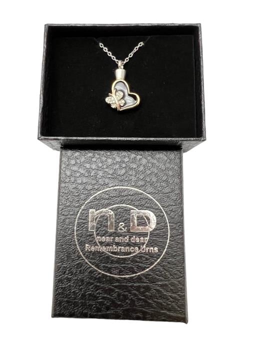 Memorial Urn Pendant - Heart with Butterfly
