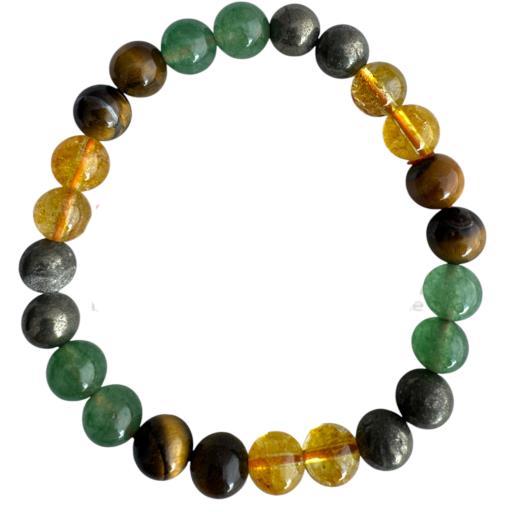 Prosperity: Pyrite, Citrine, Tiger Eye, Green Aventurine Gemstone Bracelet 8mm