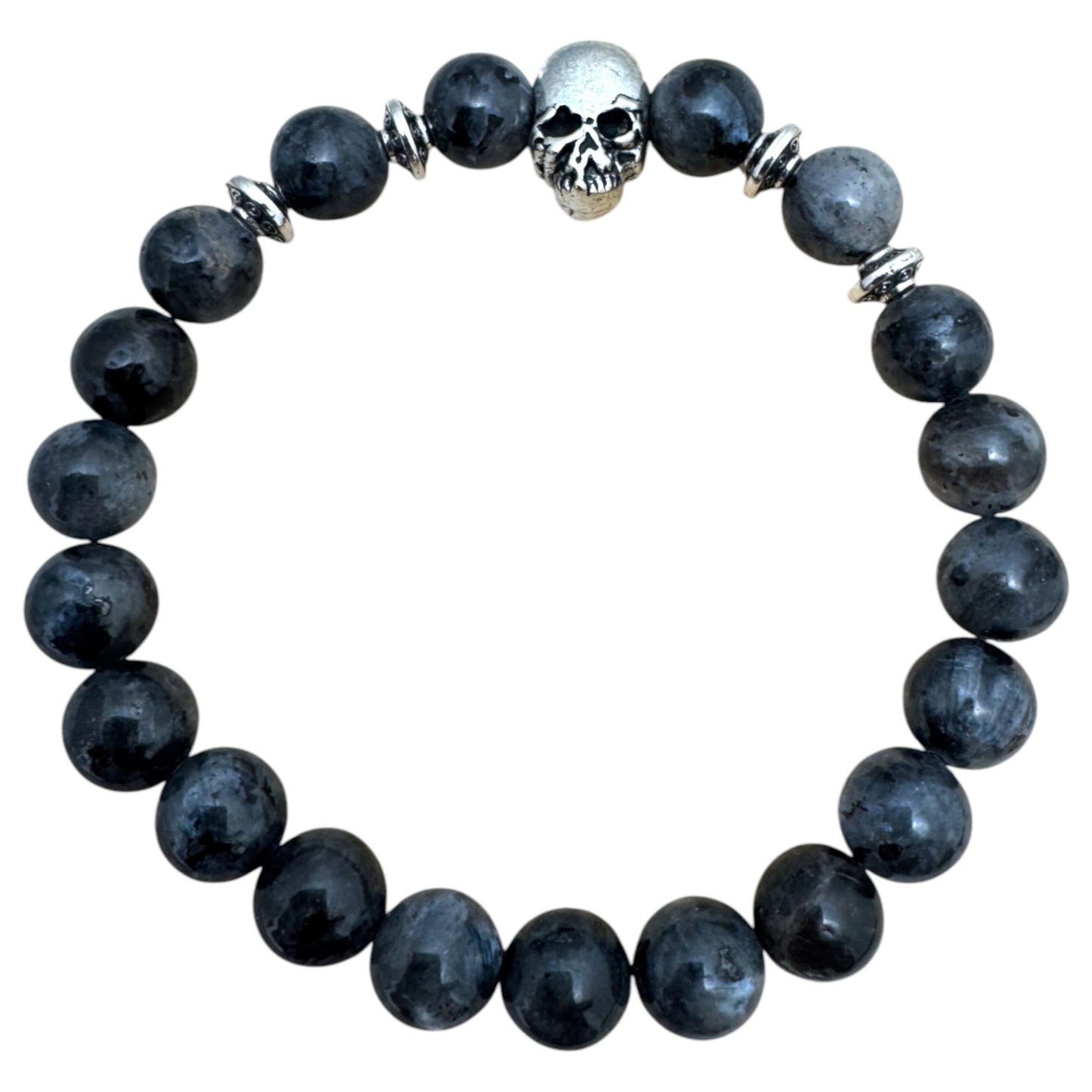Black Labradorite with Skull Bracelet, 8mm