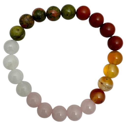 Fertility Bracelet: Rose Quartz, White Jade, Unakite, Red & Yellow Agate 8mm