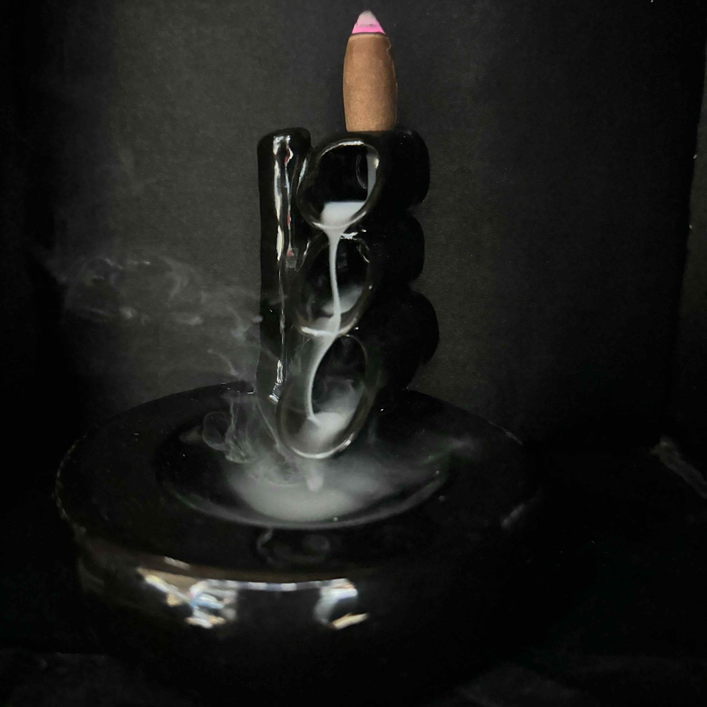 Black Ceramic Bamboo Shape Waterfall Backflow Incense Cone Burner