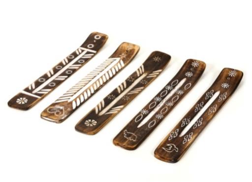 Wood with White Carvings Incense Holder