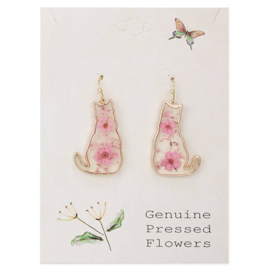 Feline Friend Cat Dried Flower Earrings