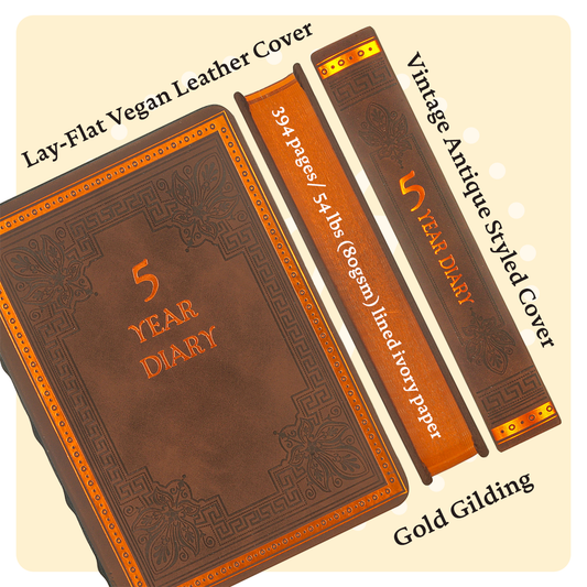 Five-Year Vintage Planner Vegan Leather 4.6x6.6"(Brown)