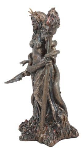 Bronze Finish Hecate Statue with Snake