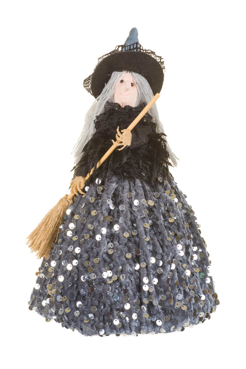 Gray/Black Witch Doll with Broom