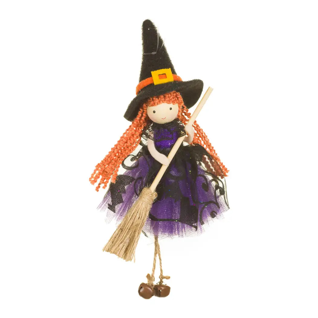 Purple/Black Witch Girl Doll with Swirly Bat Dress