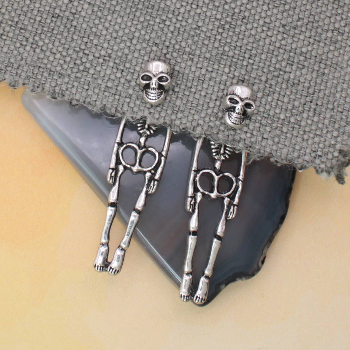 Silver Skeleton Front Back Post Earrings