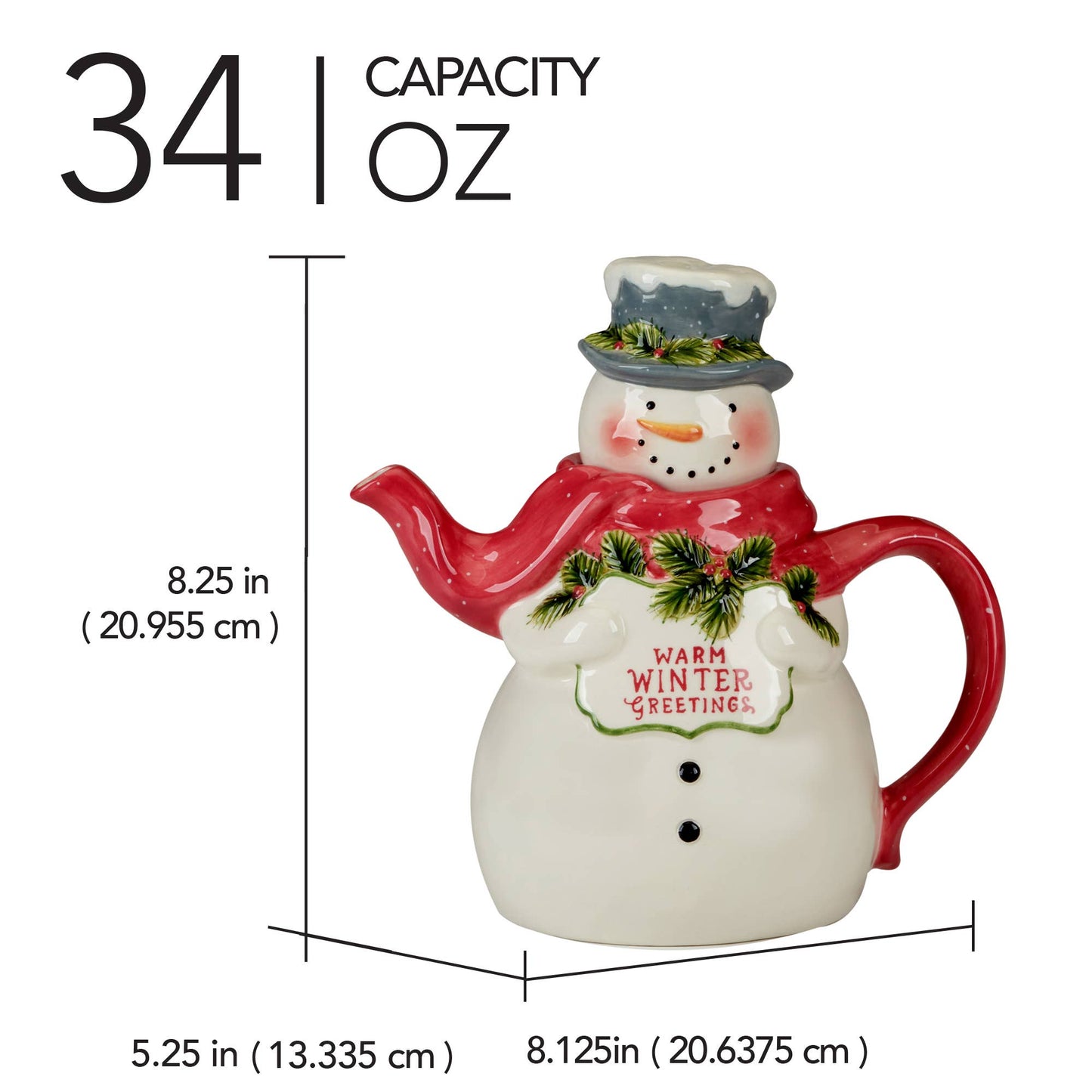 Snowman Greetings Christmas 3-D Teapot - Snowman