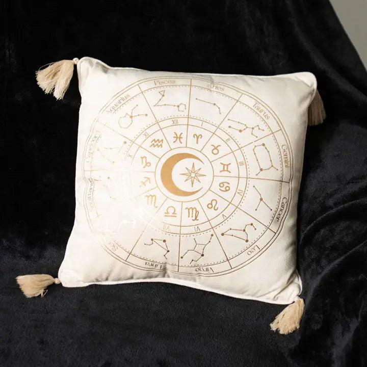 Square Off White Astrology Wheel Cushion