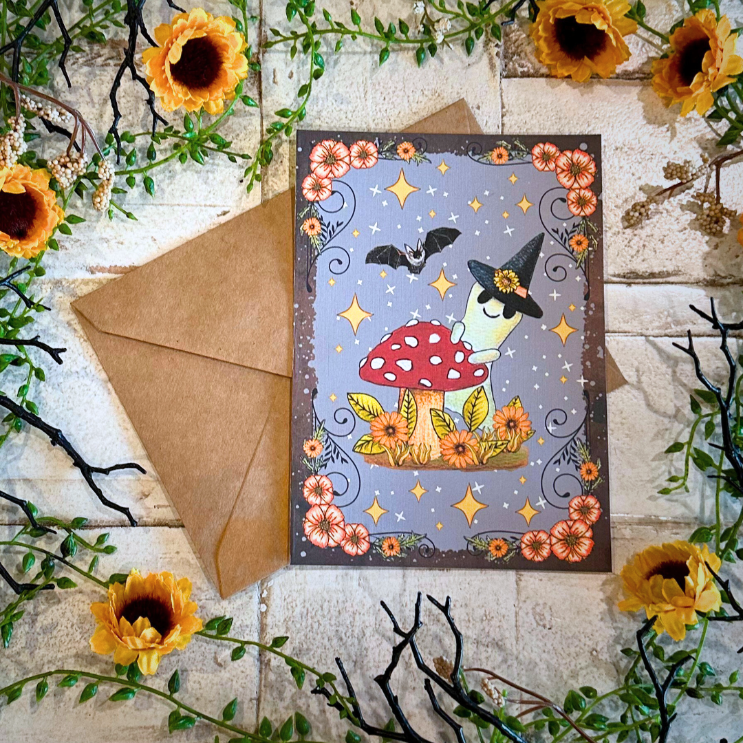 Witchy Ghost & Mushroom Halloween Card