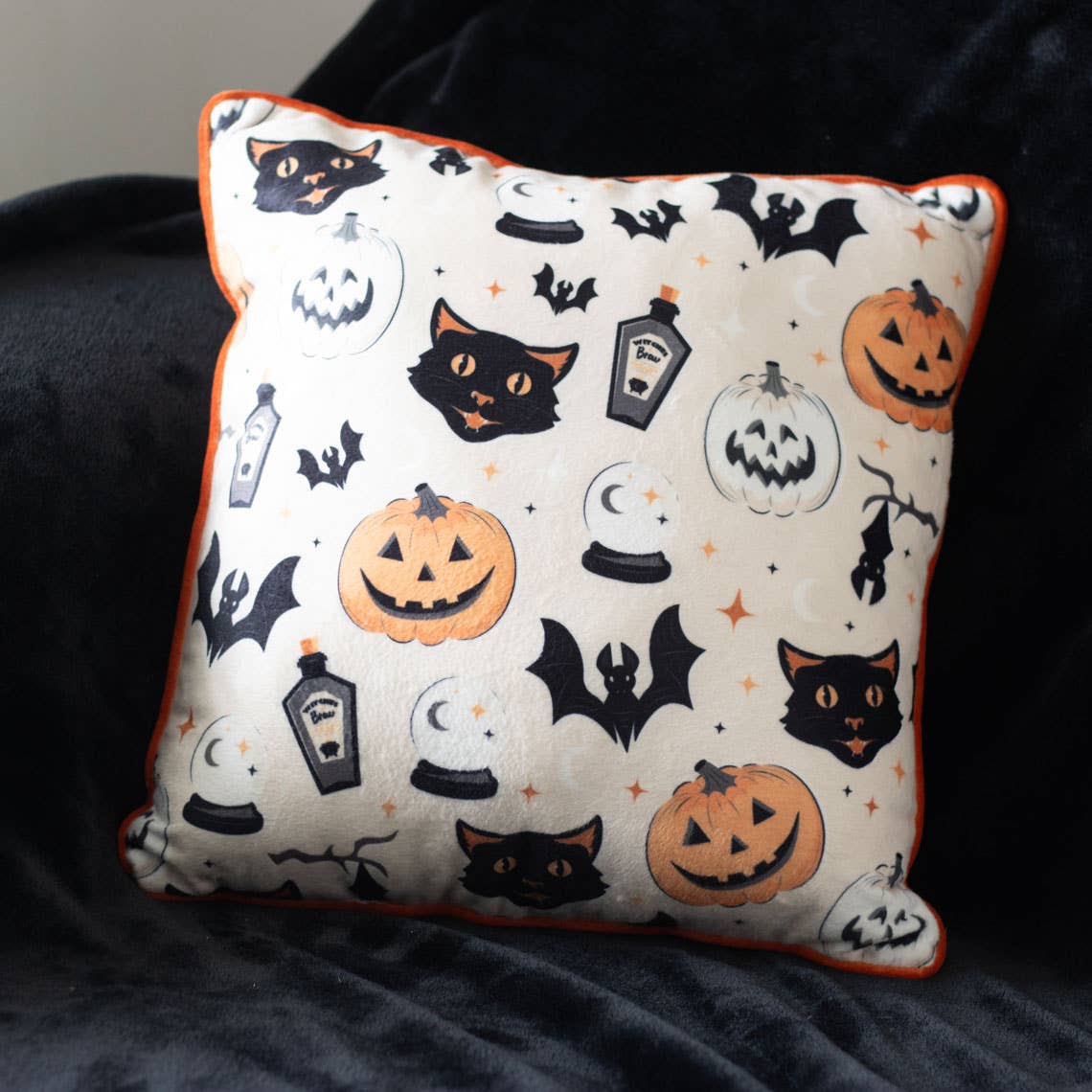 Spooky Cat and Pumpkin Halloween Cushion