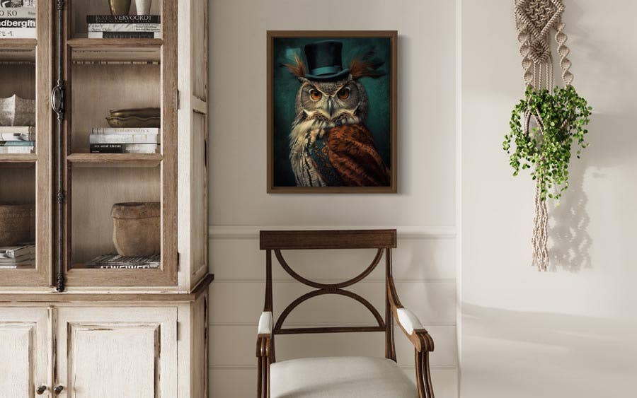 Gentleman Owl Vintage Portrait Art Print - 8x10