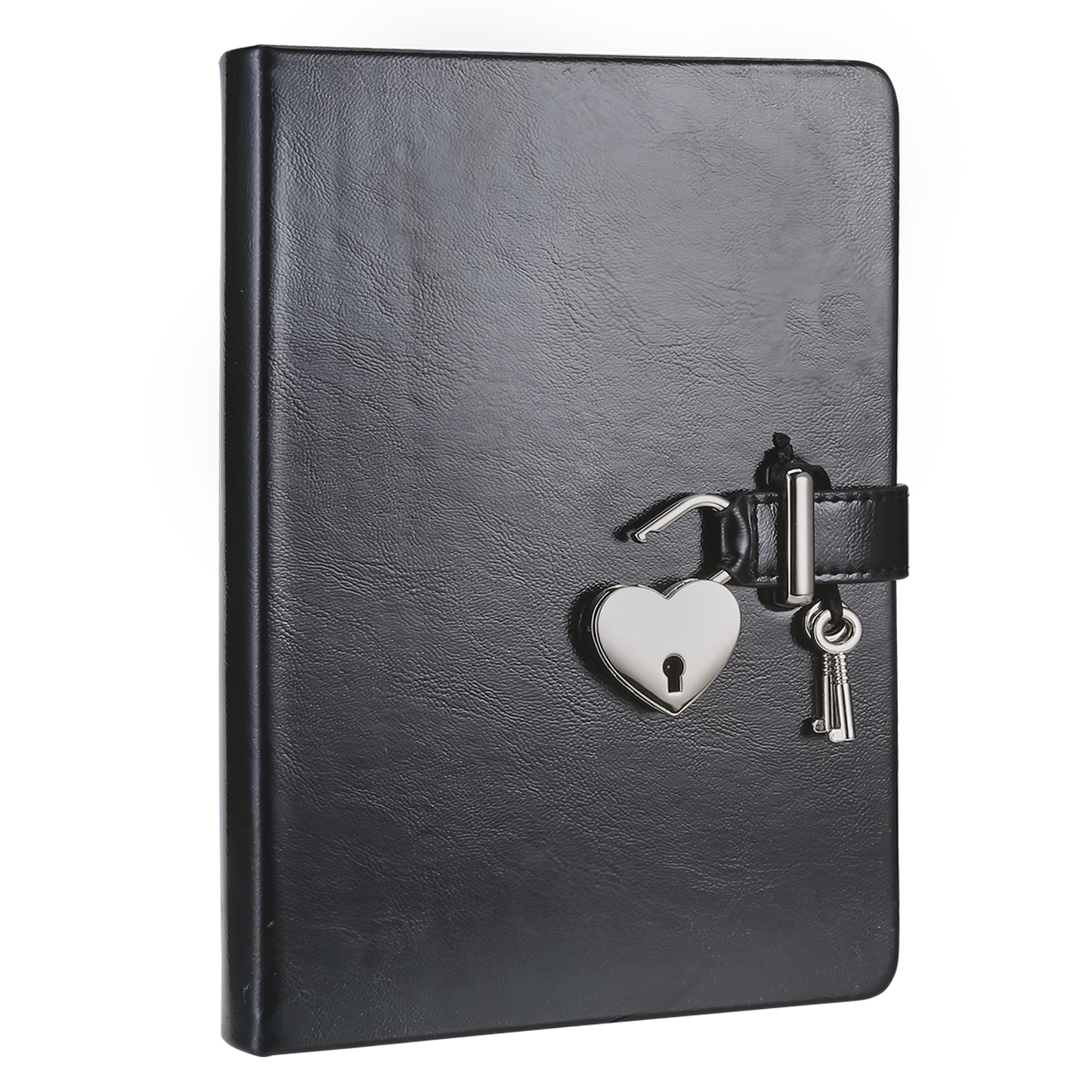 "Hush-Hush" Heart Lock Diary - Metallic Black Leather