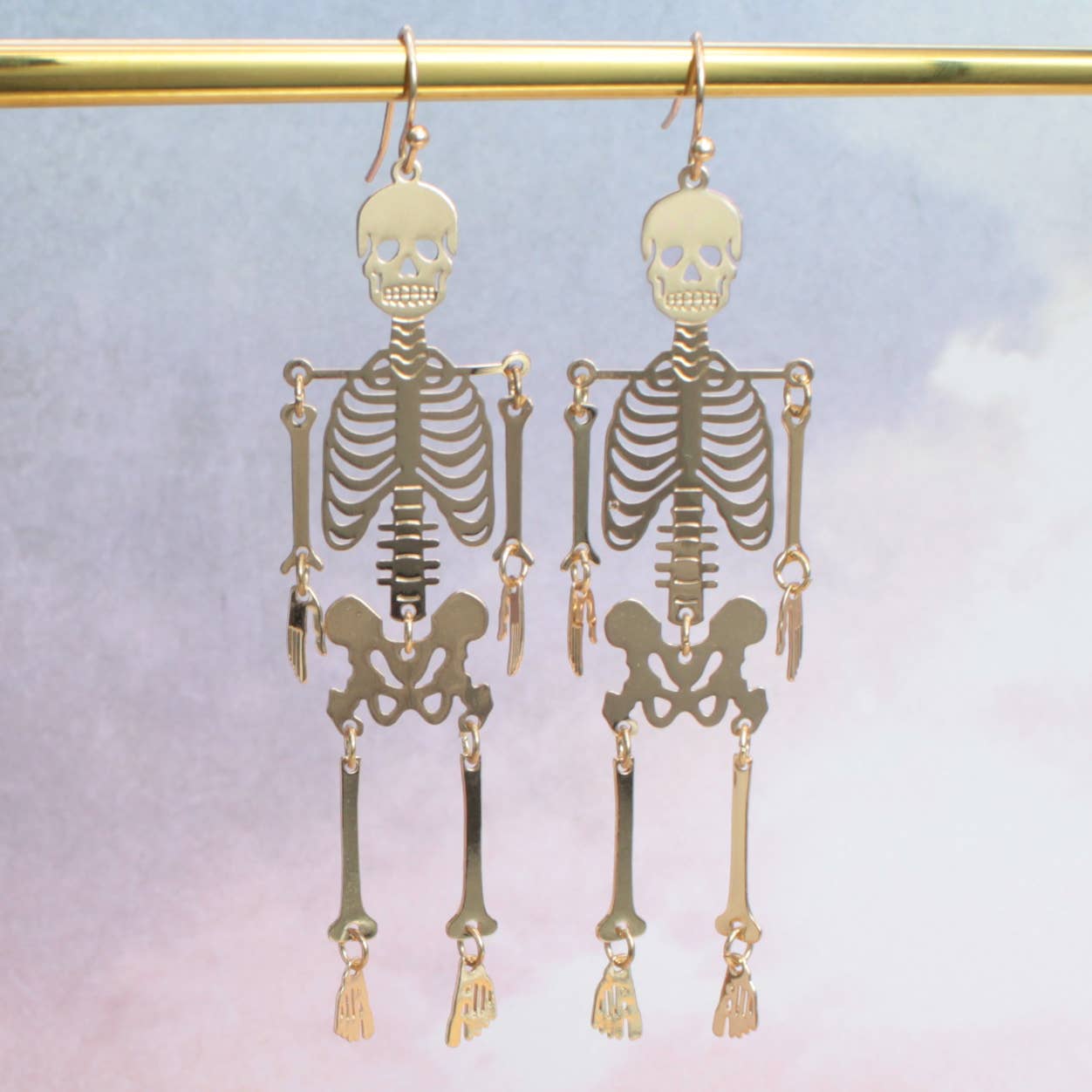 Dance Macabre Gold Skeleton Earrings