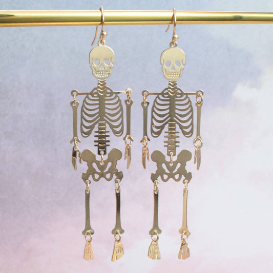 Dance Macabre Gold Skeleton Earrings