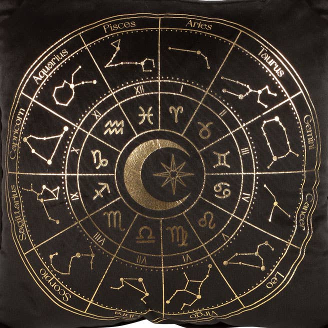 Square Black Astrology Wheel Cushion