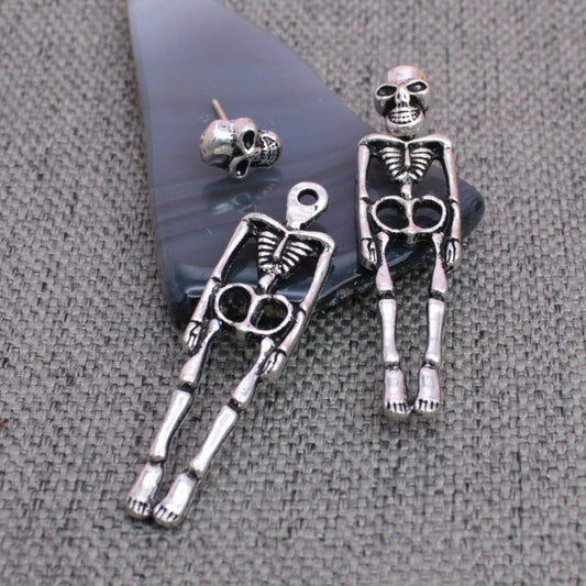 Silver Skeleton Front Back Post Earrings