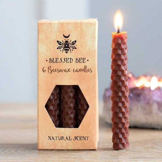 Set of 6 Brown Beeswax Spell Candles - Earth