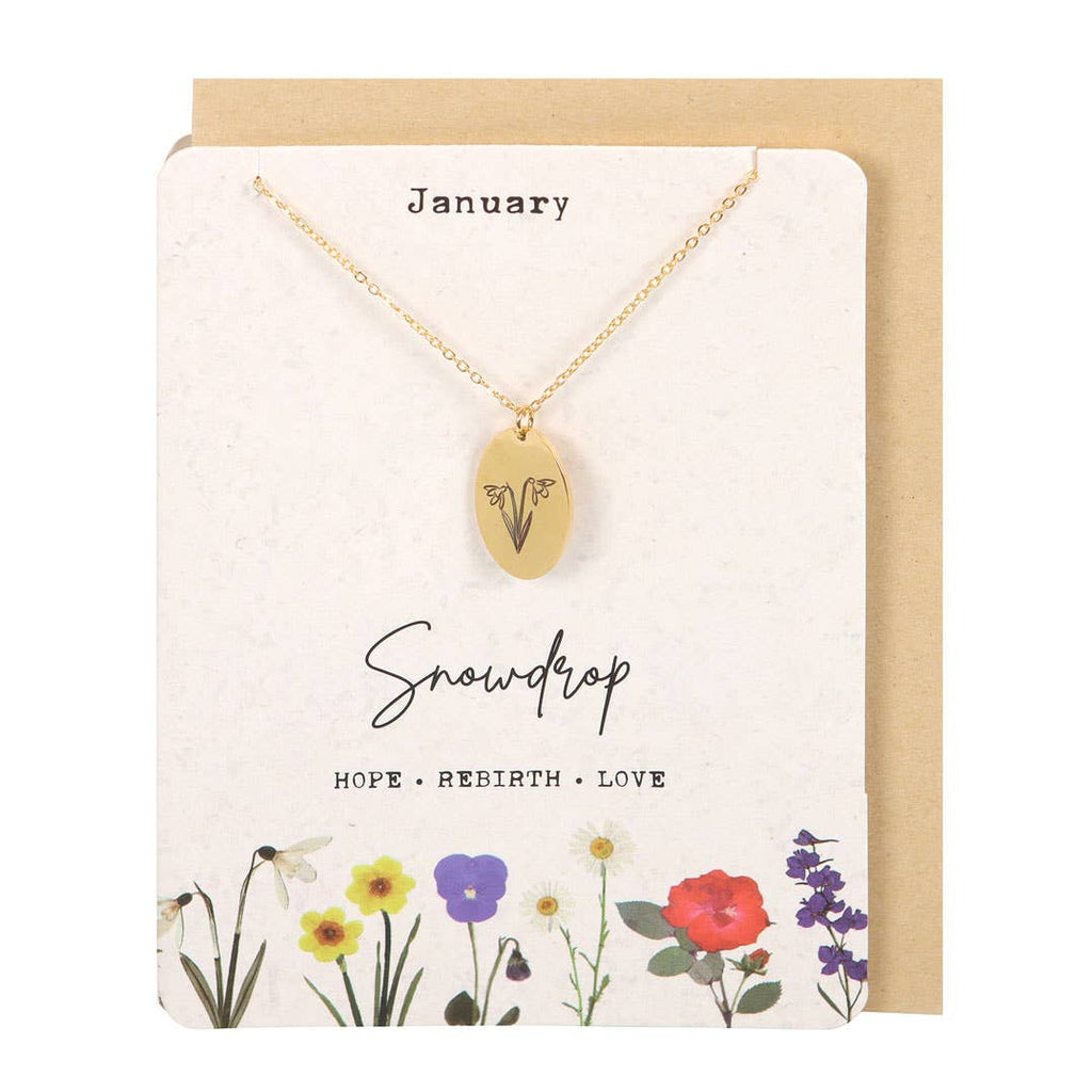 January Snowdrop Birth Flower Necklace on Greeting Card
