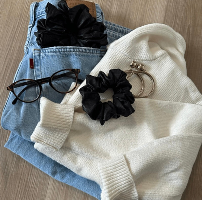 Black Crocodile Faux Leather Scrunchie