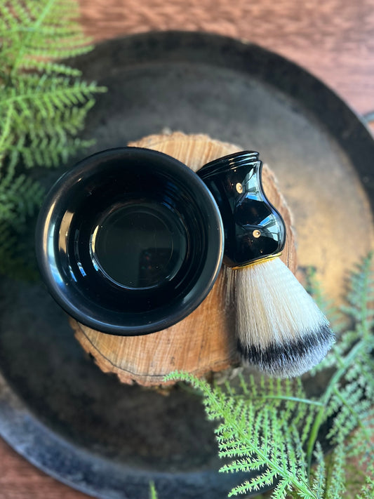 2 Piece Black Shaving Lather Bowl and Brush Set