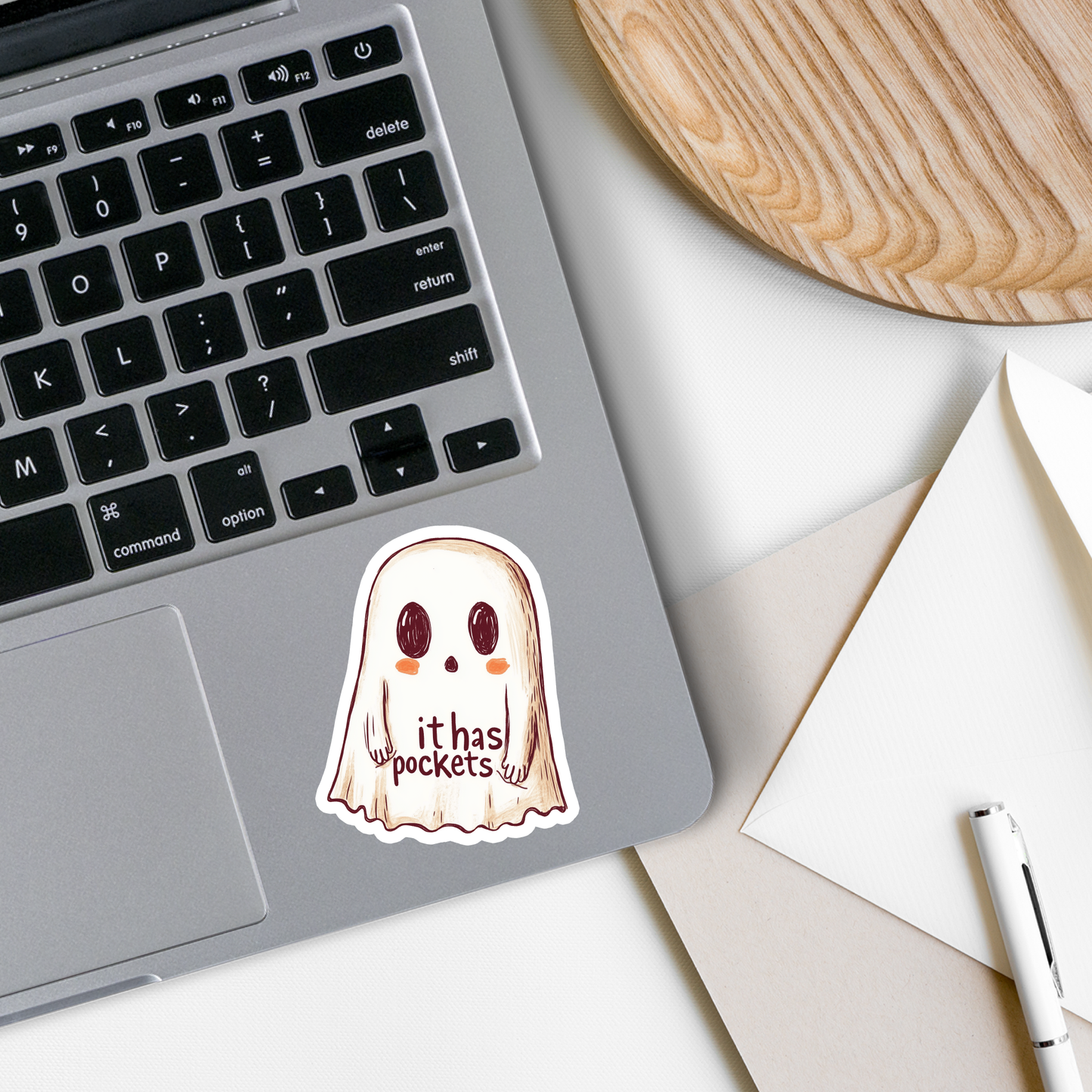 It Has Pockets Ghost | Funny | Waterproof Sticker | 3": No