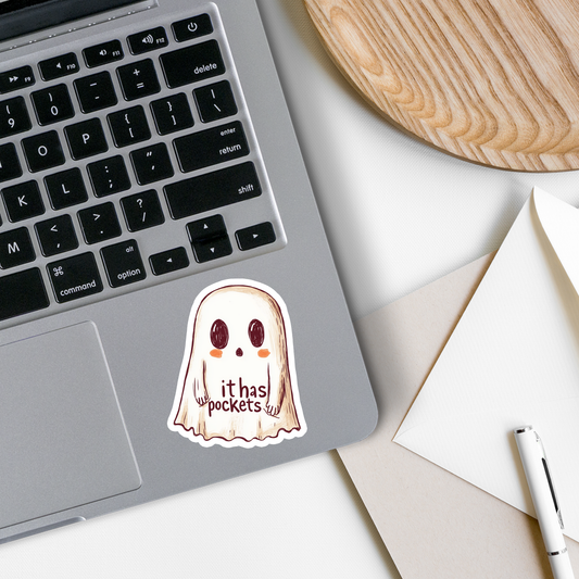 It Has Pockets Ghost | Funny | Waterproof Sticker | 3"
