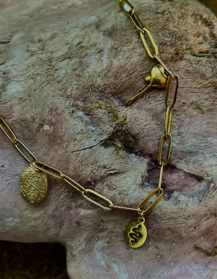 Gold Charm Necklace with Locket