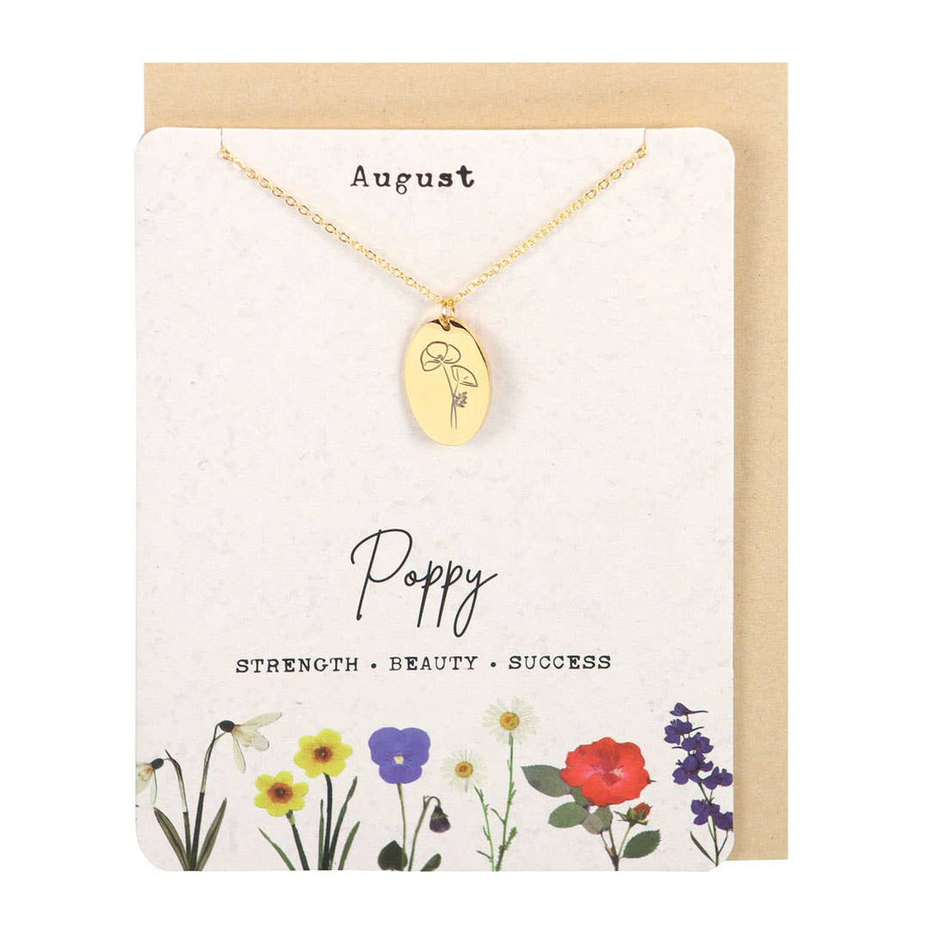 August Poppy Birth Flower Necklace on Greeting Card