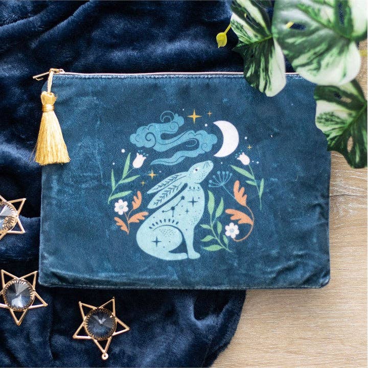 Mystical Midnight Hare Velvet Bag